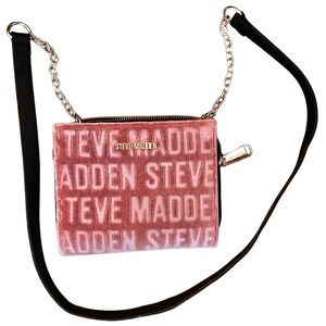 Steve Madden Pink Velvet Stamped Logo Crossbody Purse/Wallet, EUC